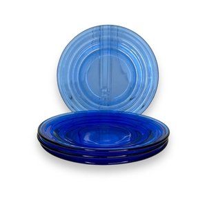 Set Of 4 Vintage Hazel Atlas Cobalt Blue Moderntone 6” Bread & Butter Plates